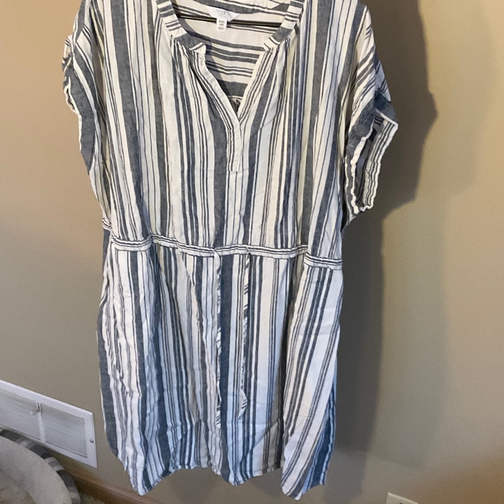 Time and Tru Blue and White Striped Midi Dress